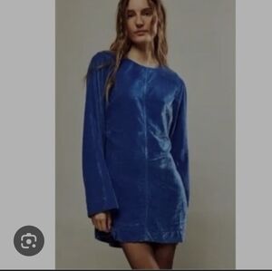 Free People Elegant Blue Open Back Velvet Dress